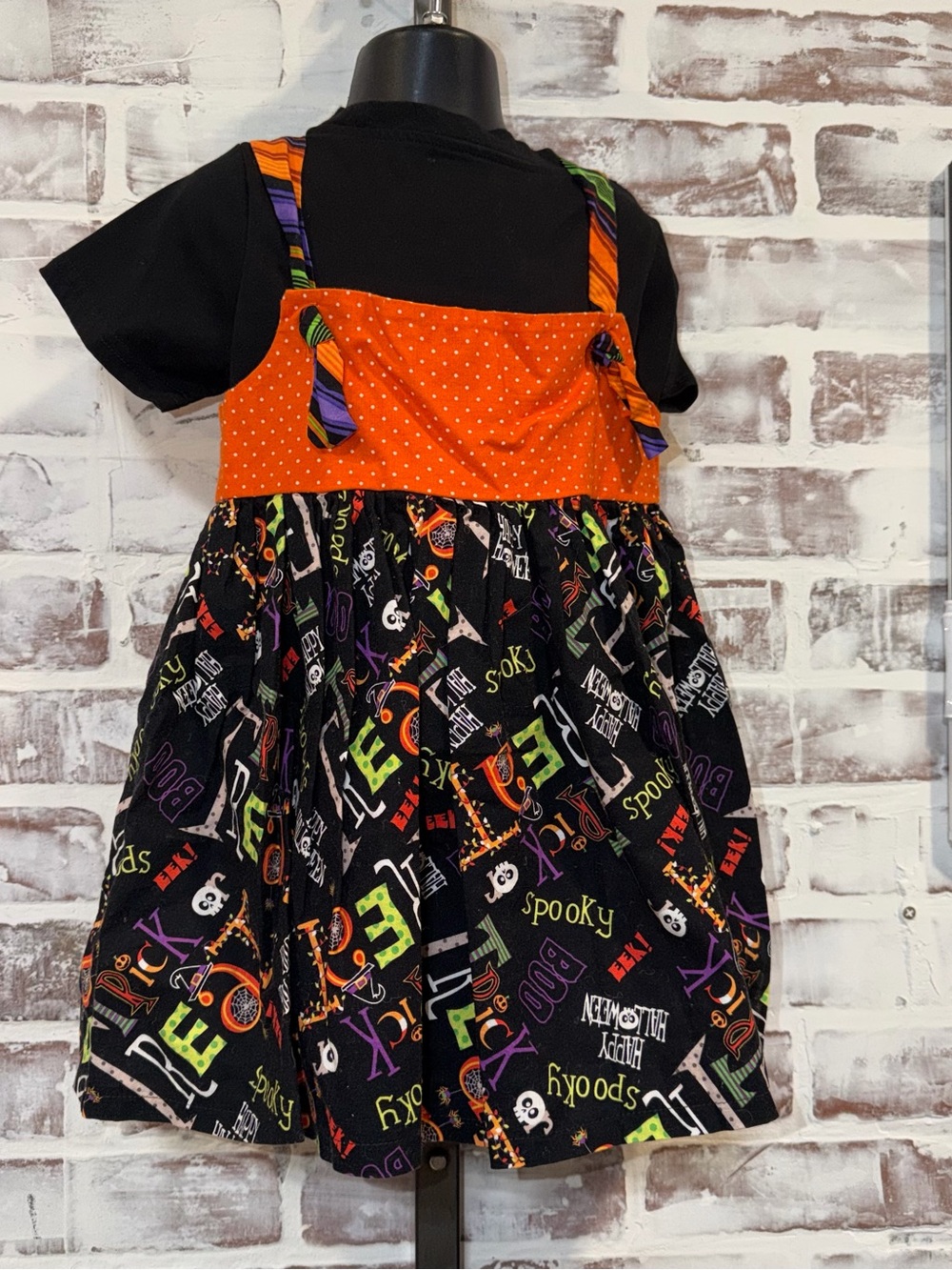 Halloween Spooky Print Orange and Black Kids Costume Dress 3T